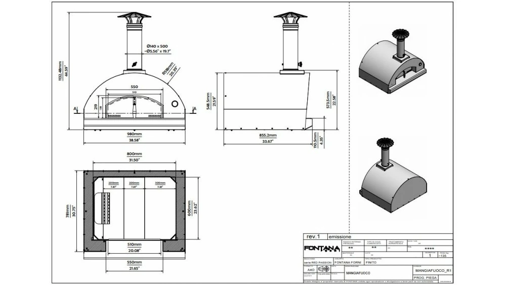 Fontana - Mangiafuoco Built In Wood Pizza Oven - Rosso 4 Fontana - Mangiafuoco Built In Wood Pizza Oven - Rosso - Image 2