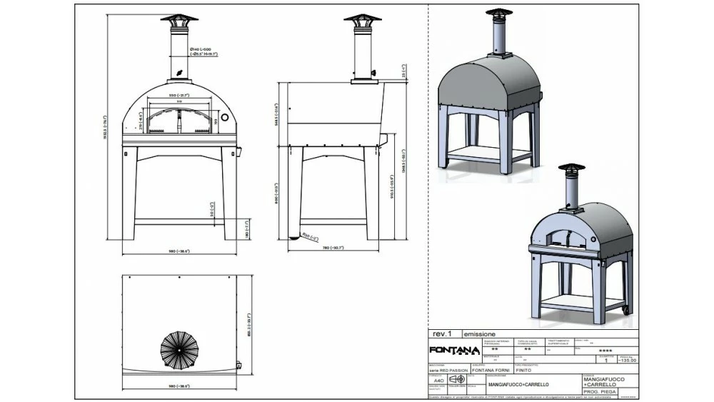 Fontana - Mangiafuoco Wood Pizza Oven With Trolley - Rosso 4 Fontana - Mangiafuoco Wood Pizza Oven With Trolley - Rosso - Image 2